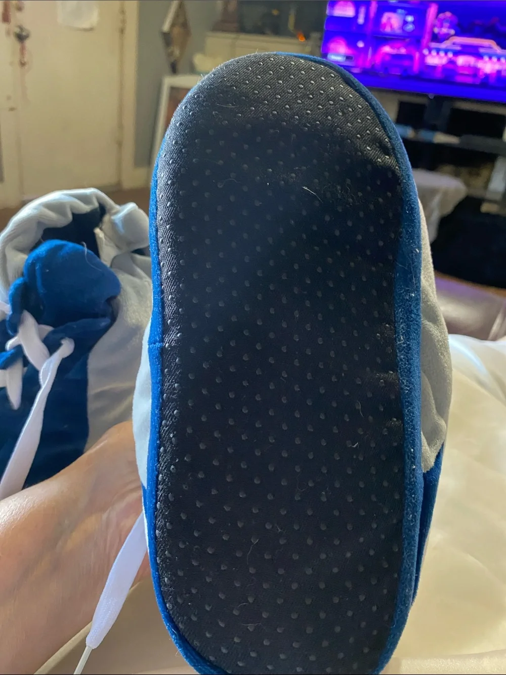 Plush Kids Slipper Sneakers in Navy Blue and Light Gray with Star Accent
